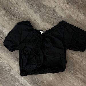 Lucky Brand Black Puff-Sleeve Poplin Top - Women